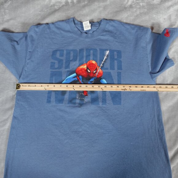 Vintage Spider-Man Graphitti Marvel T Shirt Mens XL Slim Fit Blue 2005 Y2K - Picture 7 of 8